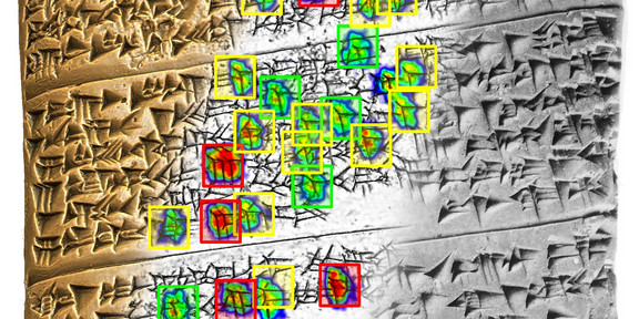 Cuneiform tablet with highlighted signs