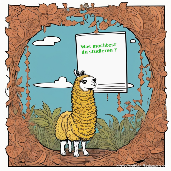 Anspielung an ein mögliches Fabelwesen, das TU-Llama, welches einem den Weg zum richtigen Studiengang durch den Dschungel der Modulhandbücher weist (nach dem Modell Llama-2).