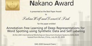 An award form showing the authors names and the title of the paper.